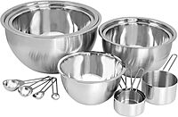 MegaChef 14 Piece Stainless Steel Measuring Cup and Spoon Set with Mixing Bowls, Silver