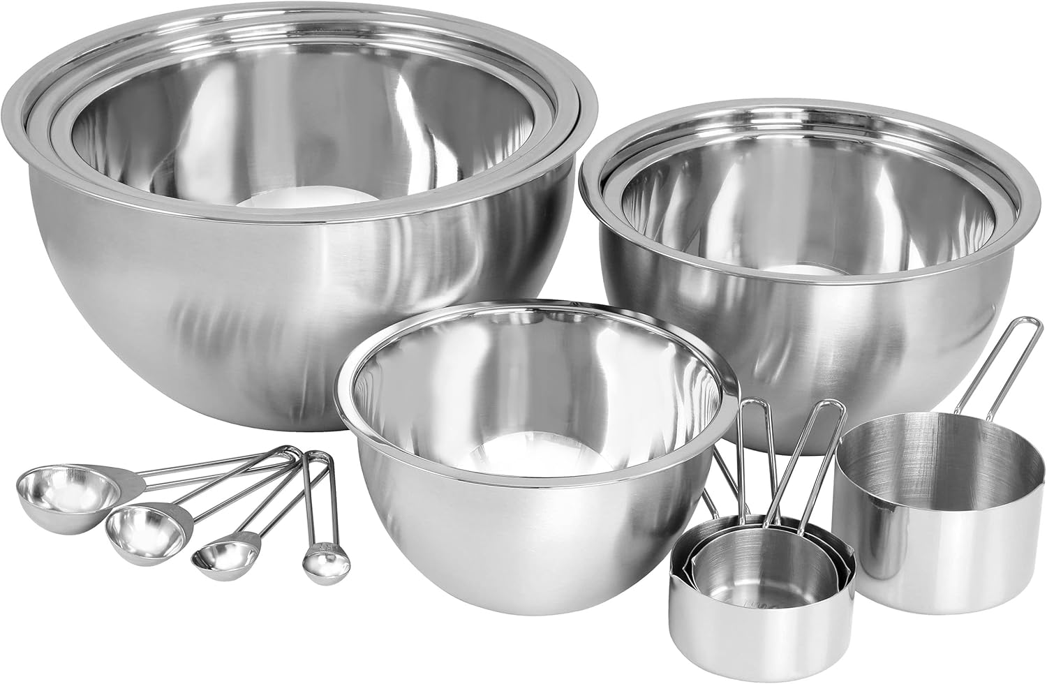 MegaChef 14 Piece Stainless Steel Measuring Cup and Spoon Set with Mixing Bowls, Silver