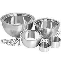 MegaChef 14 Piece Stainless Steel Measuring Cup and Spoon Set with Mixing Bowls, Silver