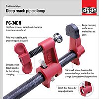 BESSEY PC-34DR, 3/4 In. Pipe Clamps, Deep Reach 2-1/2 In. - Incredibly Versatile, Easy To Assemble