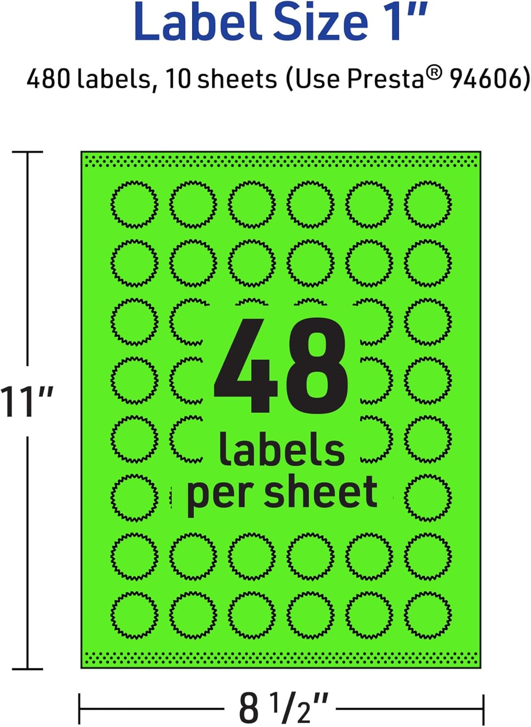 Avery Printable Starburst Labels, Sure Feed Technology, 1", Neon Green Labels, Print-to-The-Edge, Laser/Inkjet, 480 Total