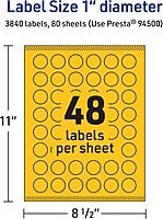 Avery Printable Round Labels, Sure Feed Technology, 1" Diameter, Bright Yellow, Print-to-The-Edge, Laser/Inkjet