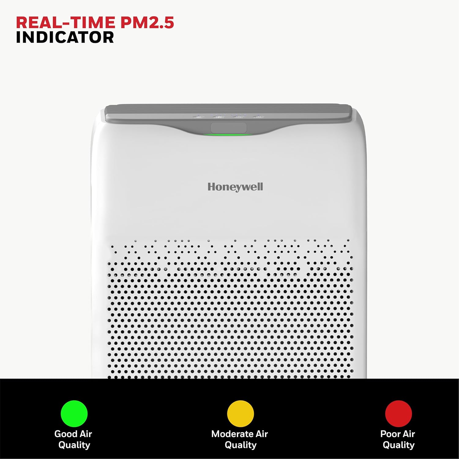 Honeywell Air Touch V2 showing its intuitive control panel and real-time PM2.5 indicator.