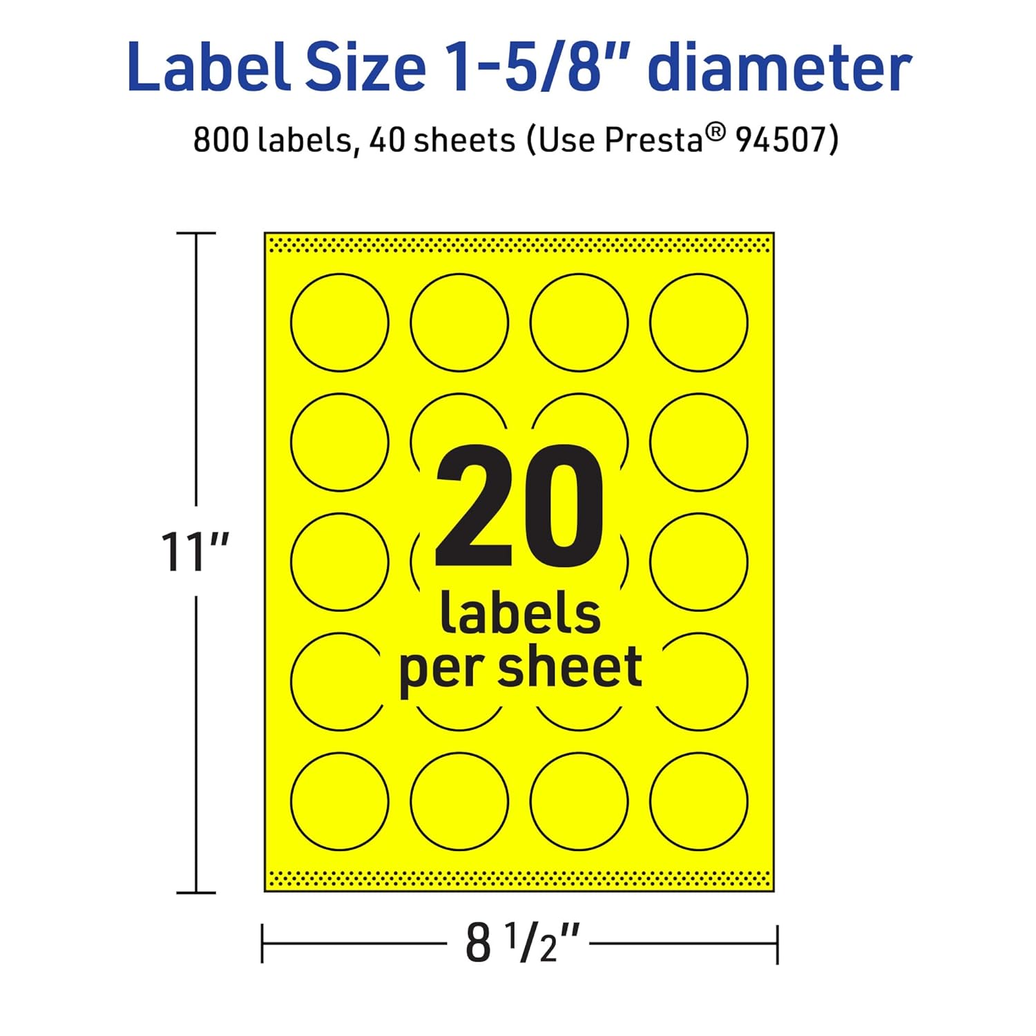 Avery Printable Round Labels, Sure Feed Technology, 1-5/8" Diameter, Neon Yellow, Print-to-the-Edge, Laser/Inkjet Printable