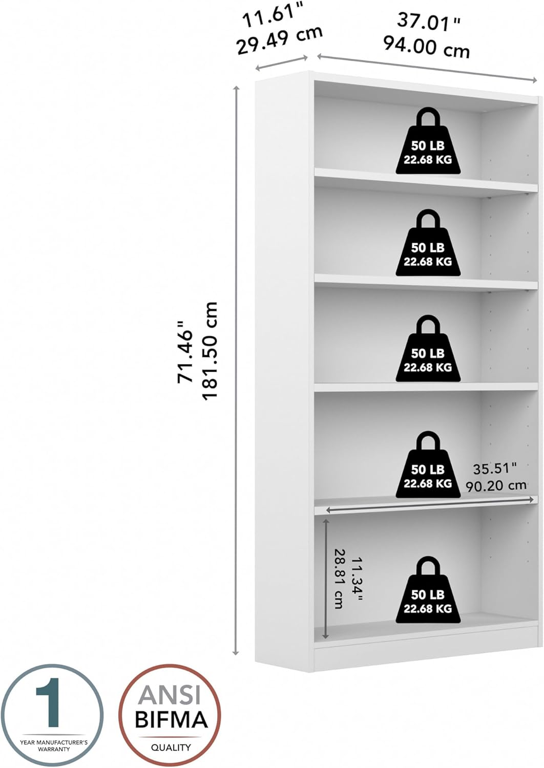 Bush Furniture Universal Bookcase - Storage and Display Bookshelf for Home or Office