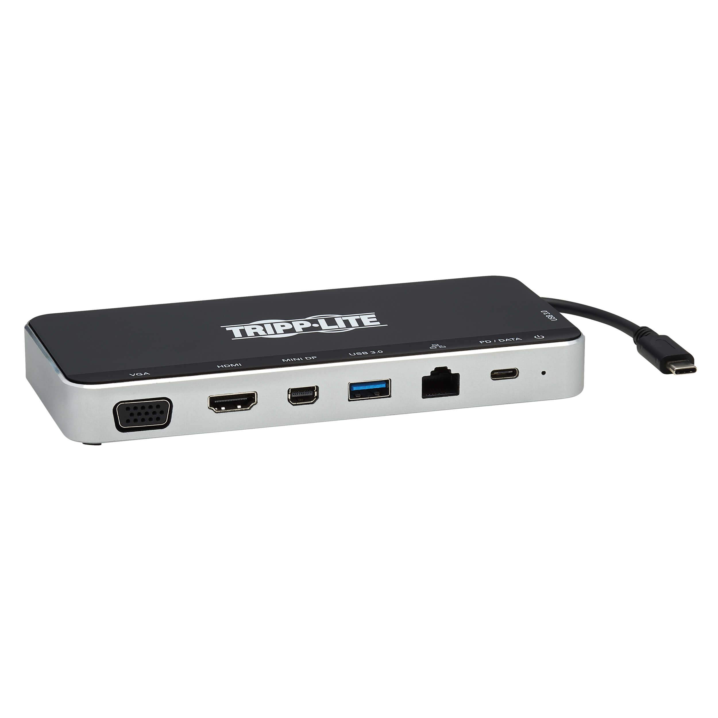 Tripp Lite USB-C Dock, 3 Monitor Display, USB Type C Hub Adds 4K HDMI, mDP, VGA, USB 3.2 Gen 1, USB-A, USB-C, GbE
