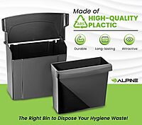 Alpine Sanitary Napkin Receptacle 2 Pack - Feminine Hygiene Disposal Container, Wall Mounted Trash Can with Odor Control Seal & Installation Hardware, 4 Litter, ABS Plastic (Black)