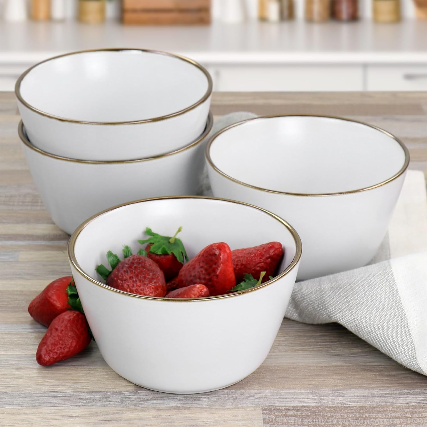 ELAMA 6-Piece Stoneware Bowl Set with Gold Rim