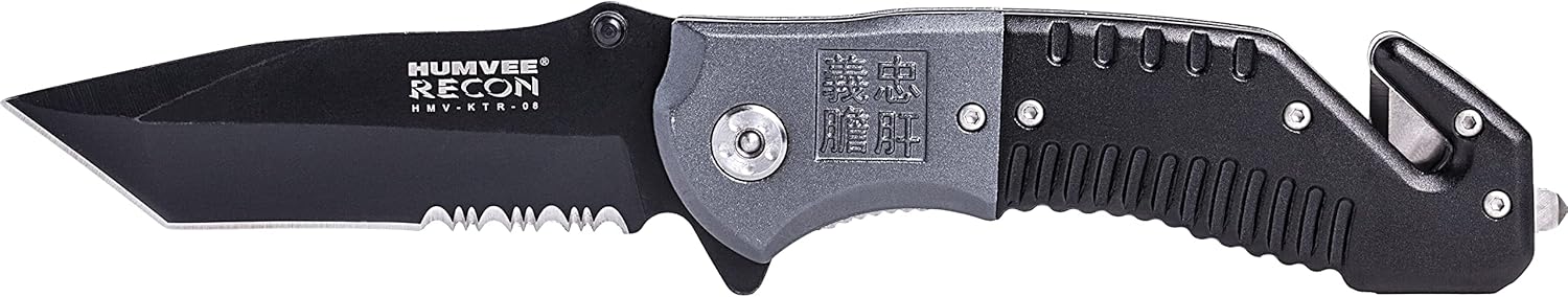 CAMPCO HUMVEE Tactical Recon 8 Pocket Knife with Spring Assist, Tactical Gear, Folding Knife, Serrated Stainless Steel Blade