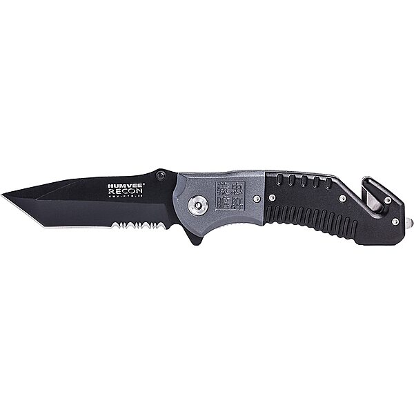CAMPCO HUMVEE Tactical Recon 8 Pocket Knife with Spring Assist, Tactical Gear, Folding Knife, Serrated Stainless Steel Blade, Pocket Clip, Survival Knife, EDC, Black Handle, Combo Edge