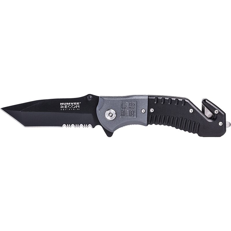 CAMPCO HUMVEE Tactical Recon 8 Pocket Knife with Spring Assist, Tactical Gear, Folding Knife, Serrated Stainless Steel Blade, Pocket Clip, Survival Knife, EDC, Black Handle, Combo Edge