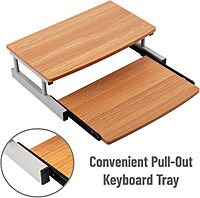 Mind Reader Monitor Stand, Sliding Keyboard Drawer, Laptop, Riser, Office, Wood/Metal, 20" L x 14.75" W x 5.9" H, Brown, Silver