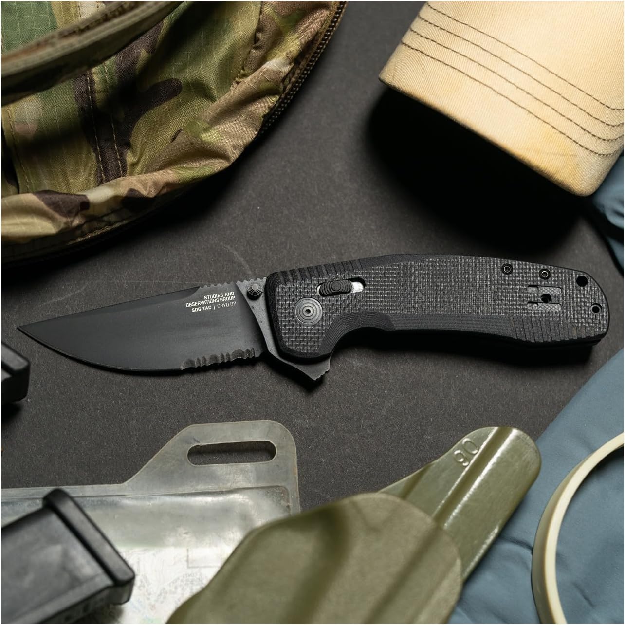 SOG-TAC XR Professional Partially Serrated Tactical Folding Knife | 3.4" D2 Tool Steel Blade Ultra-Grip G10 Handle