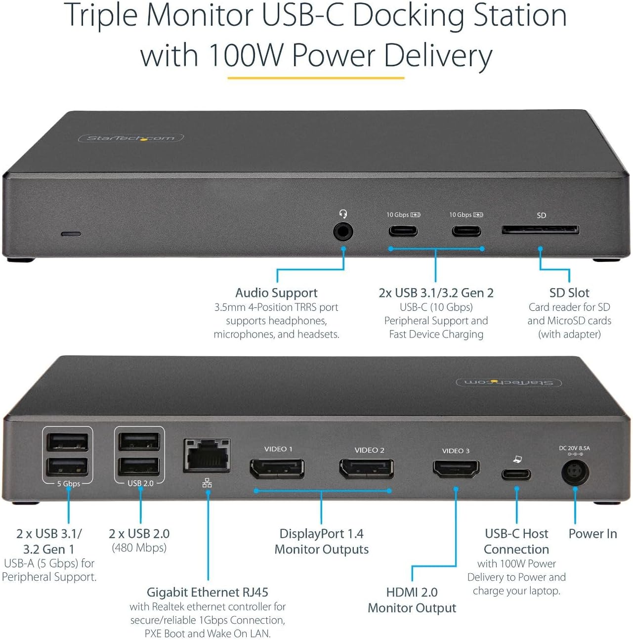 StarTech.com USB-C / USB-A Docking Station - Triple 4K 60Hz