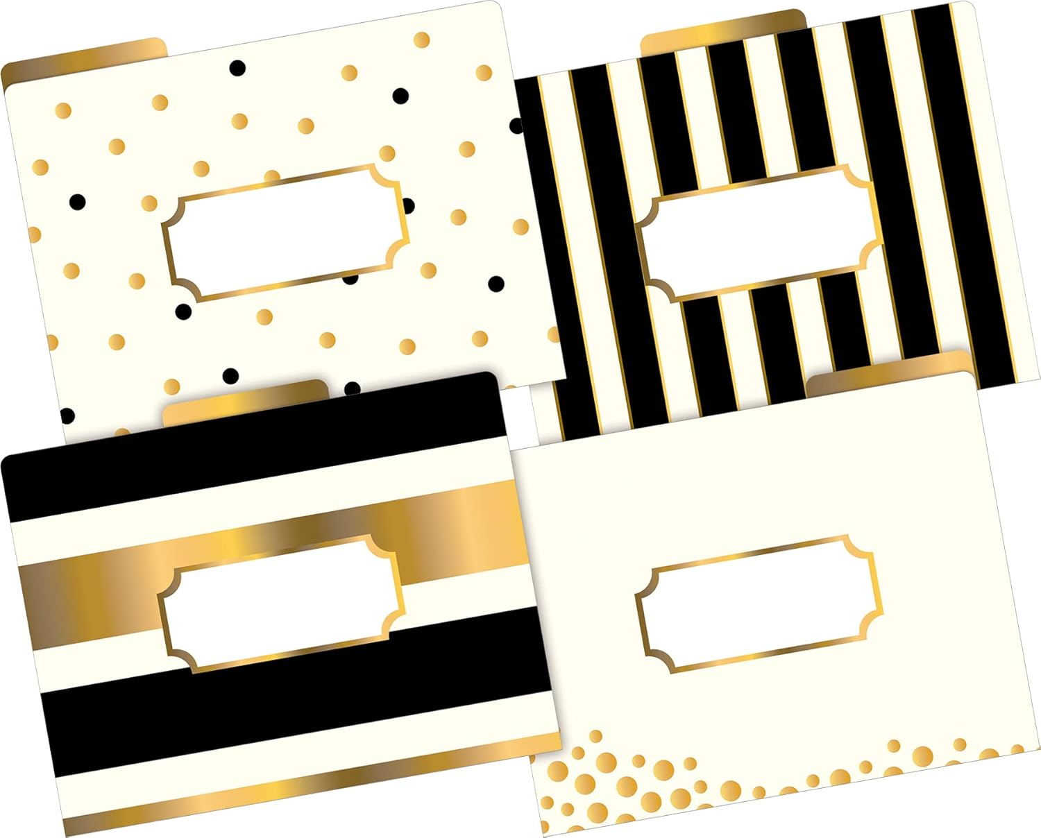 BARKER CREEK Designer File Folders Set of 24, Gold, Multi-Design Set with Gold Designs on Outside
