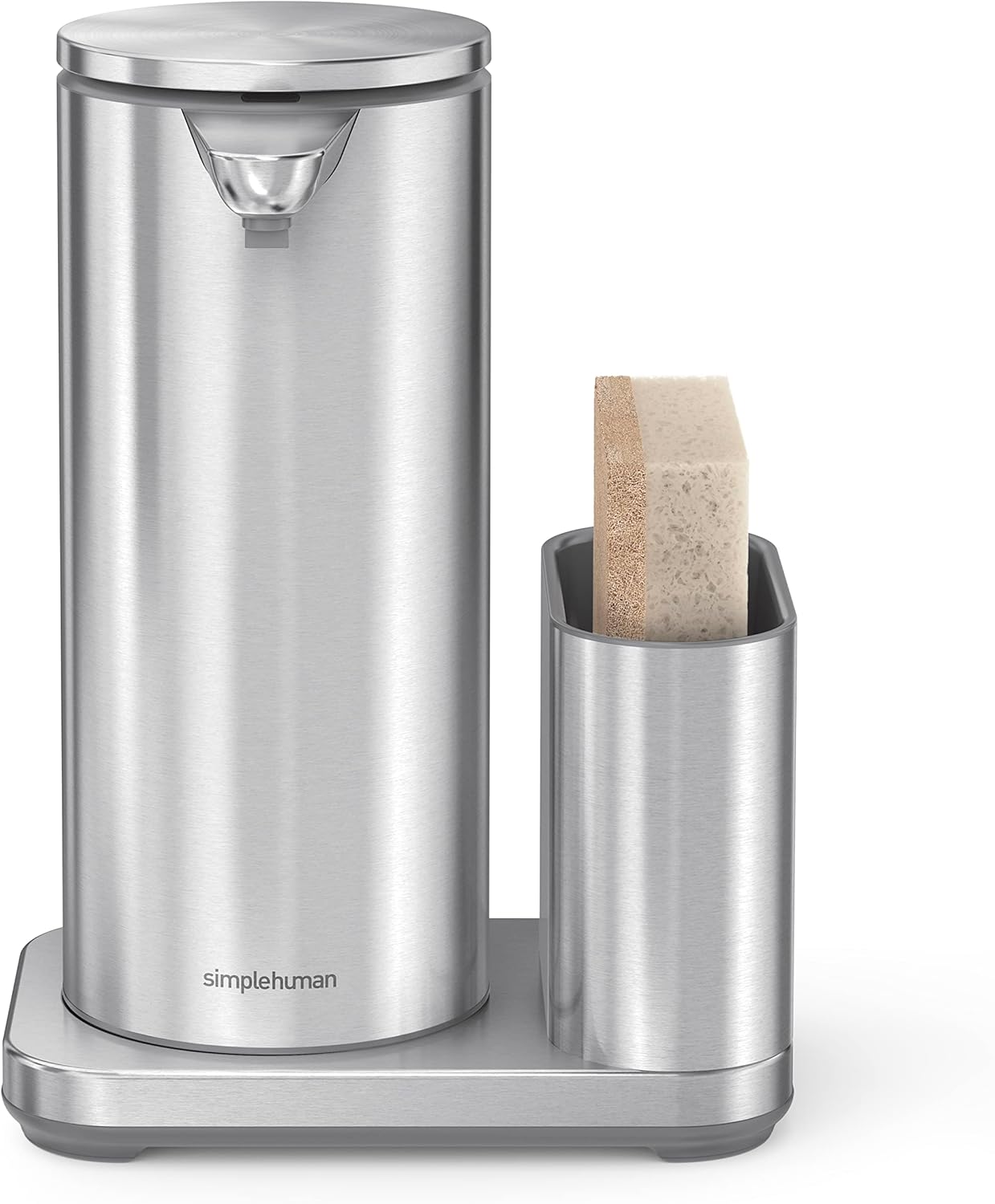 simplehuman Touch-Free Rechargeable Sensor Liquid Soap And Hand Sanitizer Dispenser, With Caddy, 14 Oz, Brushed Silver