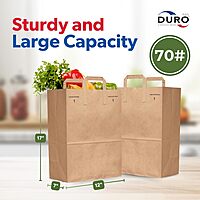 Duro 70# Large Brown Paper Shopping Bags with Handles Bulk, 300 Pcs 12x7x17 - Heavy Duty Restaurant Takeout/To Go Bags, Delis, & Retail Merchandise 1 Count (Pack of 300)