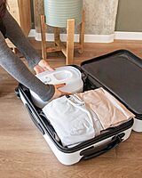 Crane x HALLS Collapsible Cool Mist Humidifier for Bedroom and Office, 1 Gallon Portable Humidifier for Travel and Easy Storage, Blue and White