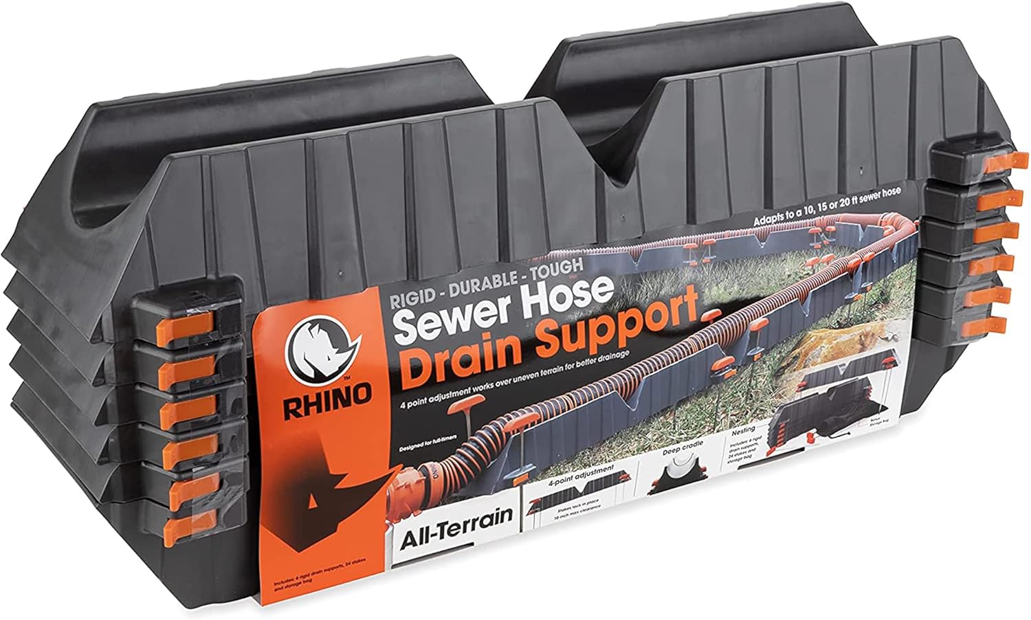 Camco Rhino Camper / RV Sewer Hose Support Kit - Supports Up to 20-Feet of RV Sewer Hose