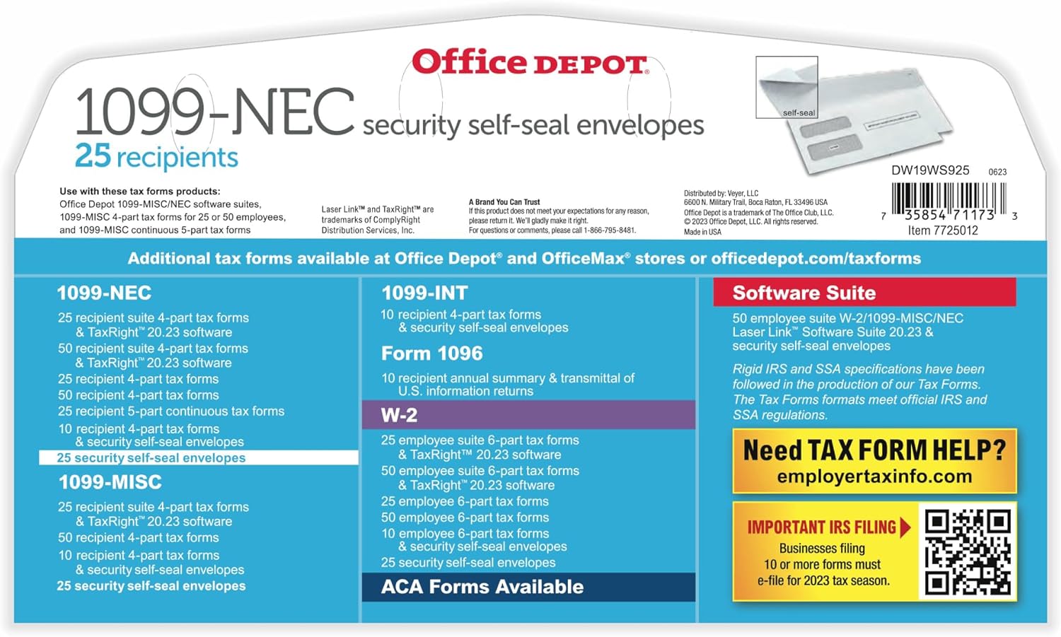 Office Depot® Brand Double-Window Self-Seal Envelopes For Form 1099, 5 5/8" x 9", White, Pack Of 25 Envelopes