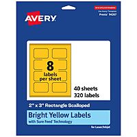 Avery Printable Rectangle Scalloped Labels, Sure Feed Technology, 2" x 3", Bright Yellow, Print-to-The-Edge