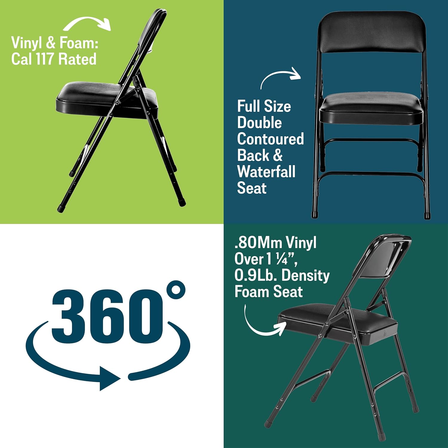 NATIONAL PUBLIC SEATING 1200 Series Padded Vinyl Folding Chairs - Set of 4