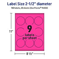 Avery Printable Round Labels, Sure Feed Technology, 2-1/2" Diameter, Neon Magenta