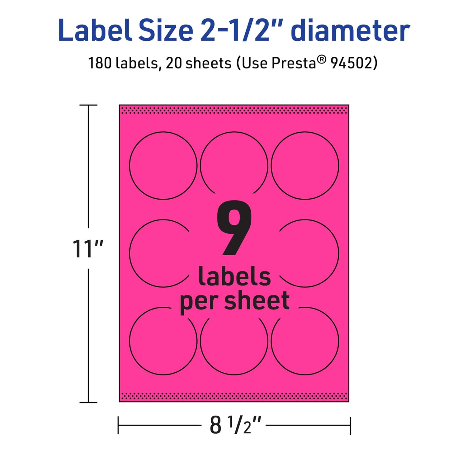 Avery Printable Round Labels, Sure Feed Technology, 2-1/2" Diameter, Neon Magenta