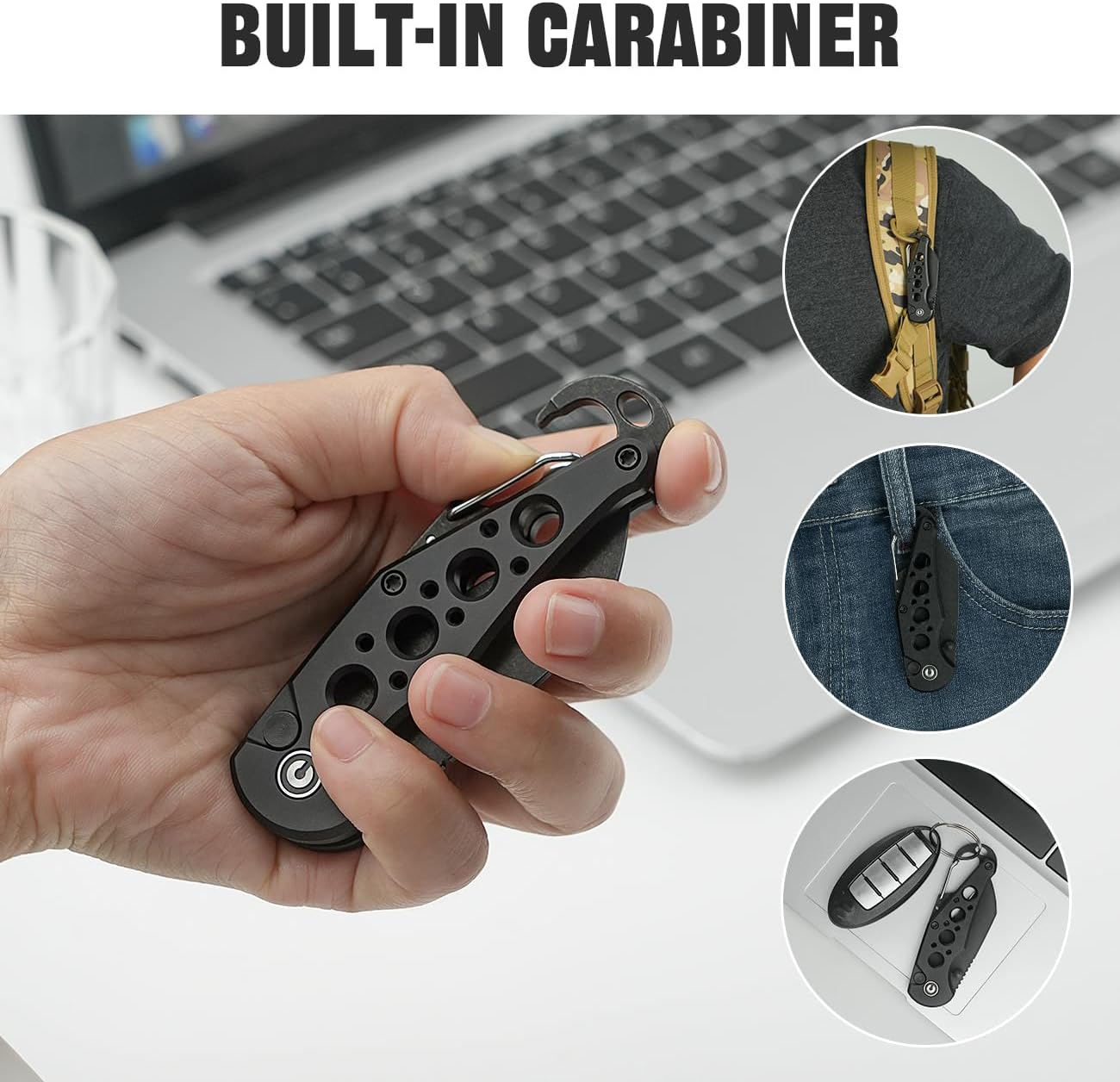 CIVIVI Pragma Folding Knife 2.2" Wharncliffe, Aluminum Handle, Carabiner & Bottle Opener