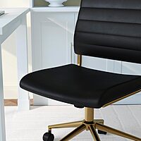 Martha Stewart Ivy Armless Swivel Task Chair in Faux Leather with Polished Brass Frame
