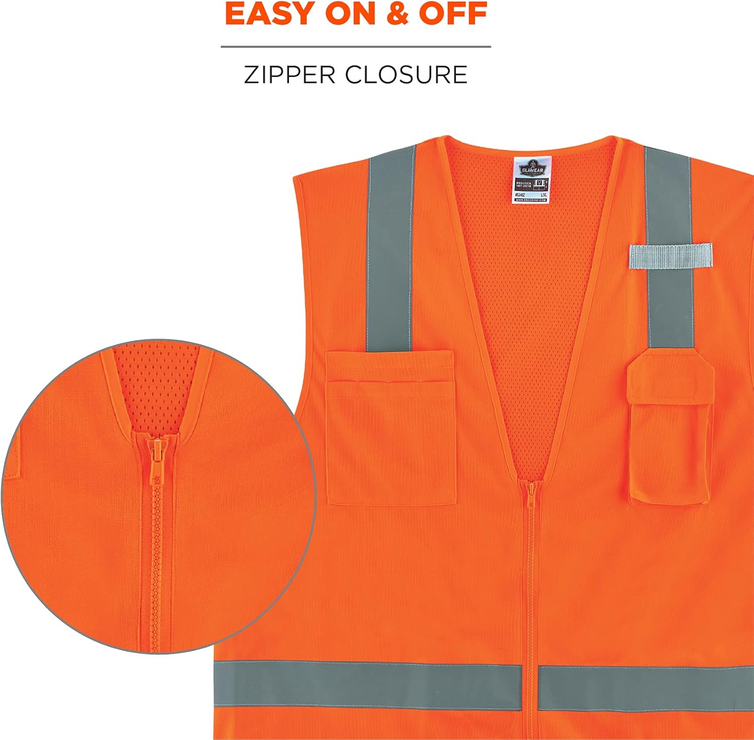 Ergodyne GloWear 8249Z Hi-Vis Surveyor Safety Vest, Solid Front Mesh Back, Type R Class 2