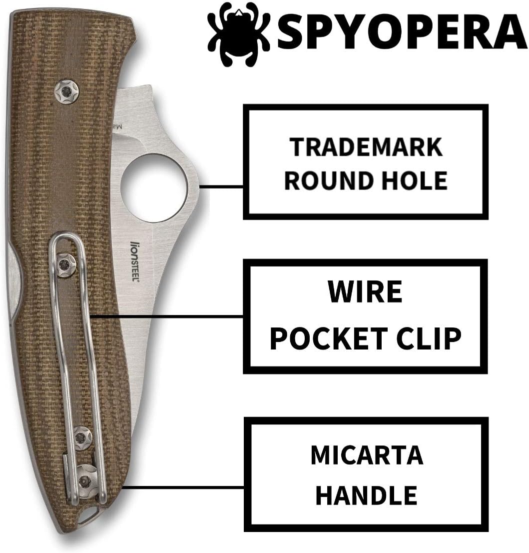 Spyderco SpyOpera Knife with 2.90" M390 Stainless Steel Blade and Brown Canvas Micarta Handle - PlainEdge - C255CMP