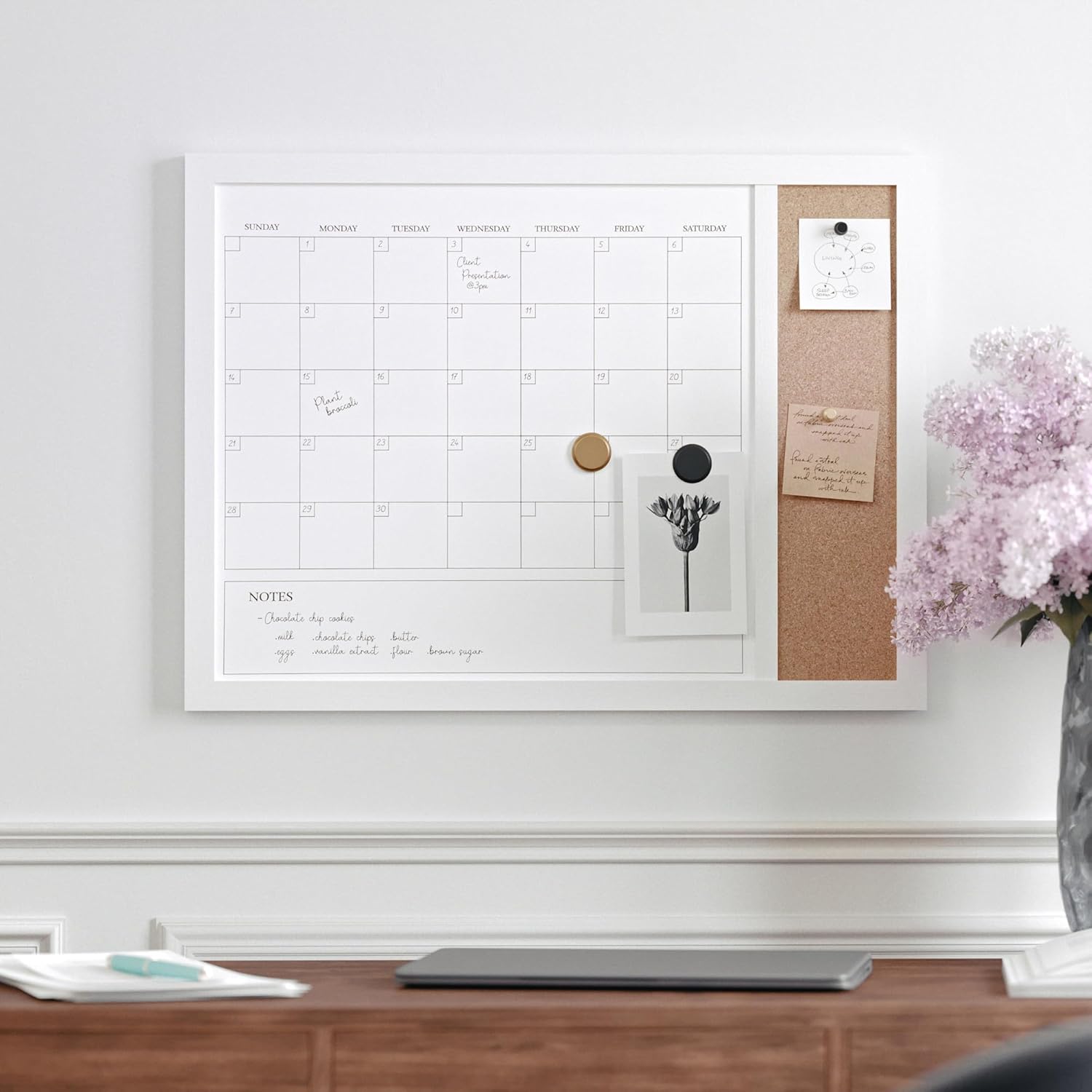 Martha Stewart Everette Magnetic Dry-Erase Monthly Calendar And Cork Board Combo, 18 x 24 in