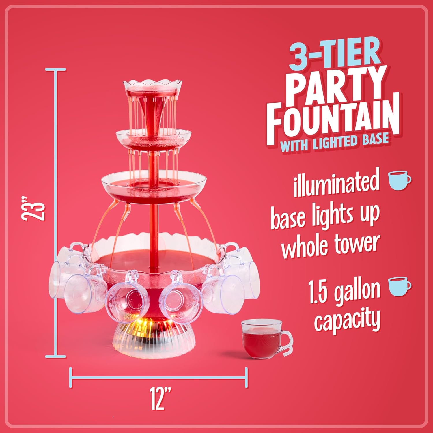 Nostalgia LPF230 3-Tier Lighted Party Fountain, Holds 1.5 Gallons, LED Lighted Base