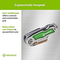 Greenlee 0652-22 8.9" Folding Utility Knife with Retractable 3-Position Serrated Blade, Silver/Green