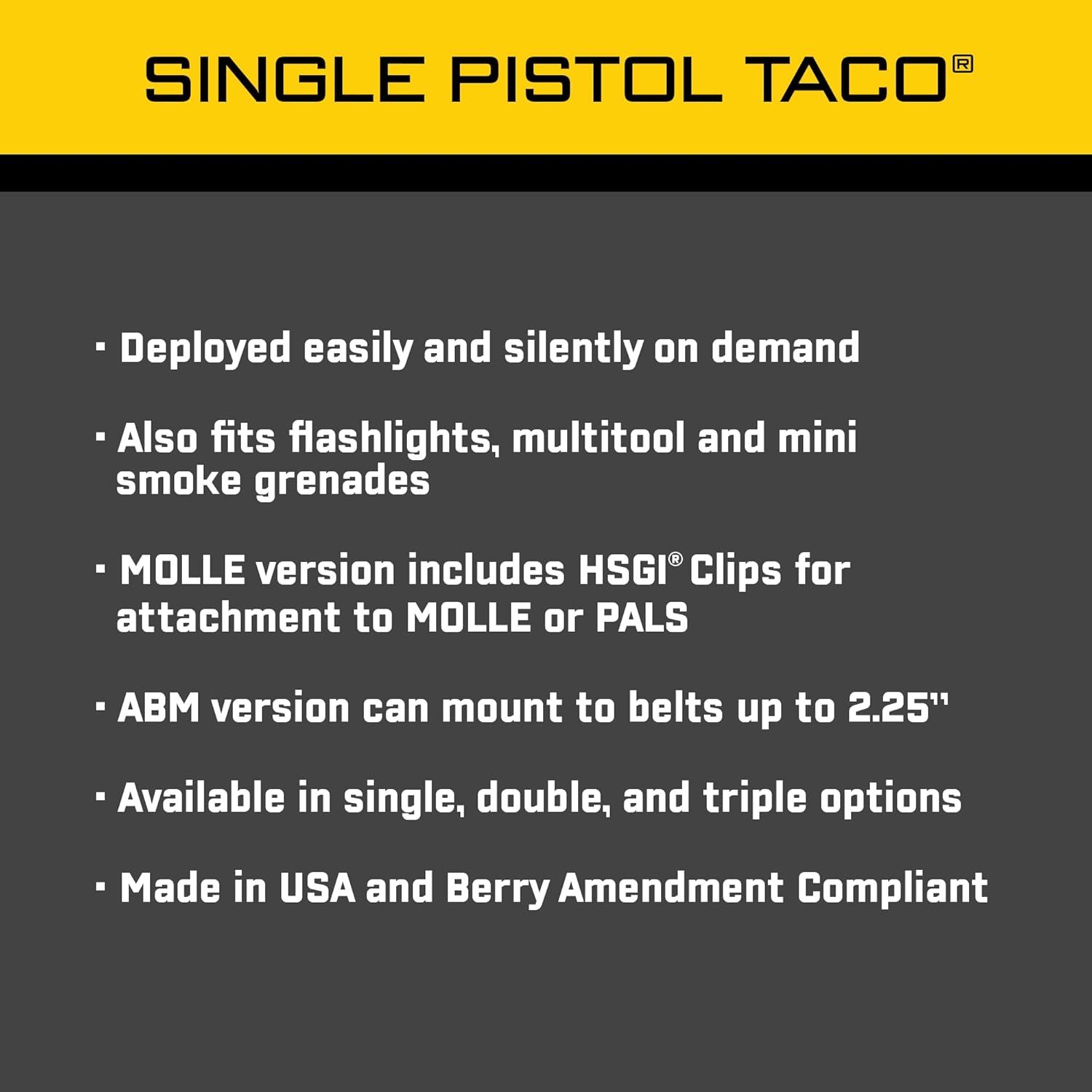 High Speed Gear Pistol TACO Single Magazine Pouch, MOLLE