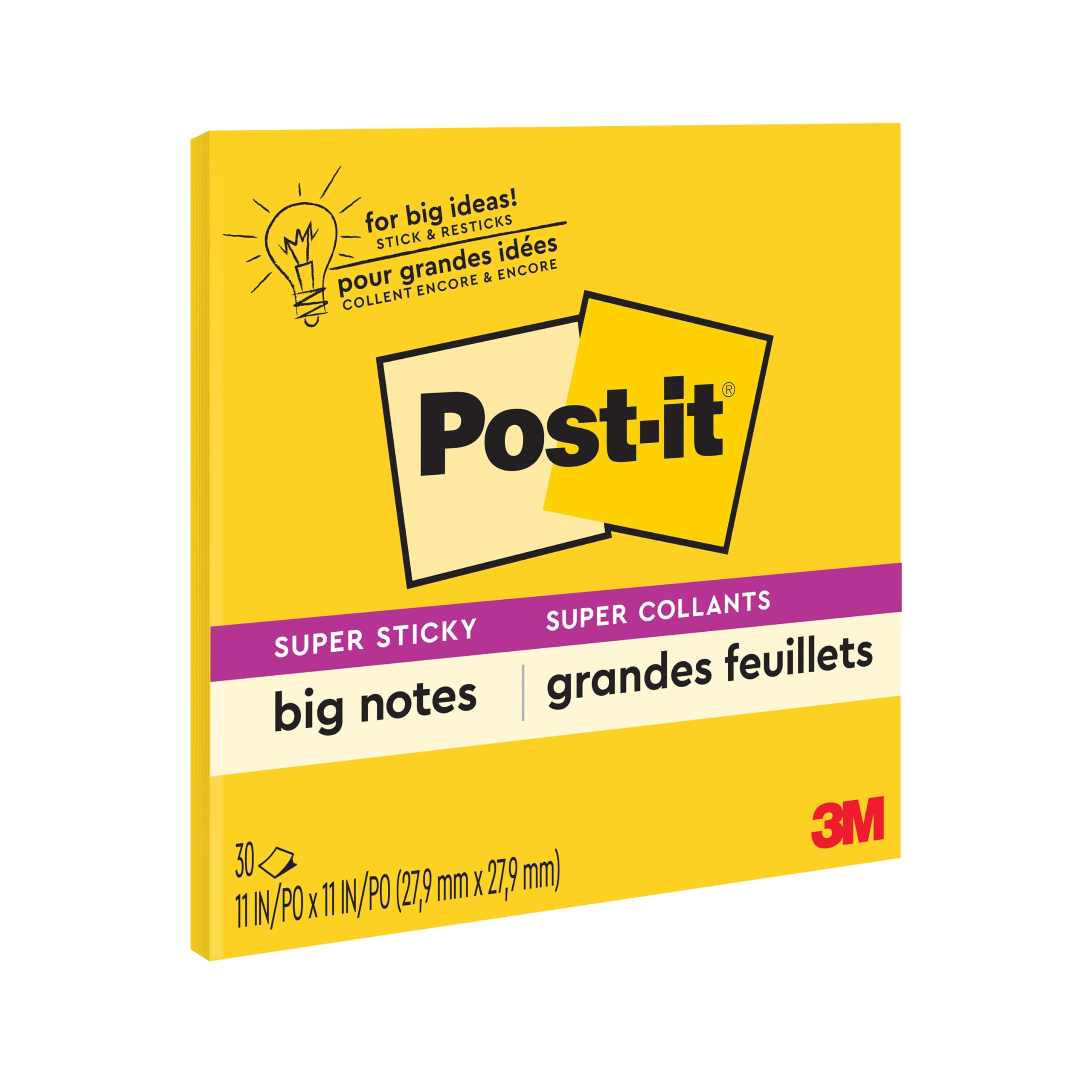 Post-it Super Sticky Big Notes, 11 in x 11 in, 1 Pad, 2X The Sticking Power, Yellow, Recyclable (BN11)