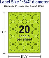 Avery Printable Round Labels, Sure Feed Technology, 1-3/4" Diameter, Bright Green Labels, Print-to-The-Edge