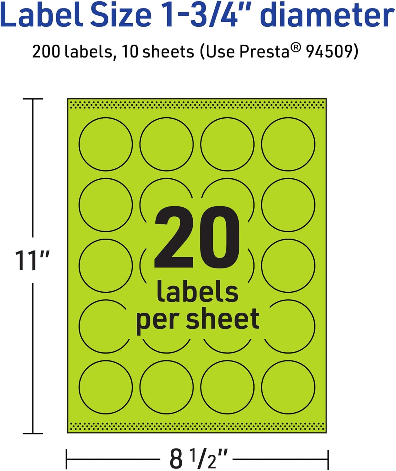 Avery Printable Round Labels, Sure Feed Technology, 1-3/4" Diameter, Bright Green Labels, Print-to-The-Edge