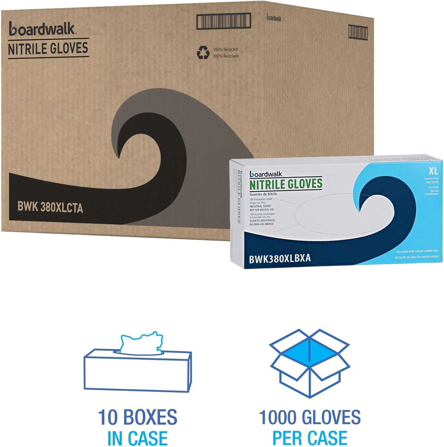 Boardwalk Disposable General-Purpose Powder-Free Nitrile Gloves, X-Large, Blue, 4mil, Box Of 100 Gloves