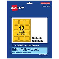 Avery Printable Arched Square Labels with Sure Feed Technology, 2" x 2-3/16", Bright Yellow, Print-to-the-Edge, Laser/Inkjet
