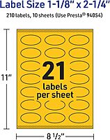 Avery Printable Oval Labels, Sure Feed Technology, 1-1/8" x 2-1/4", Bright Yellow Labels, Print-to-The-Edge