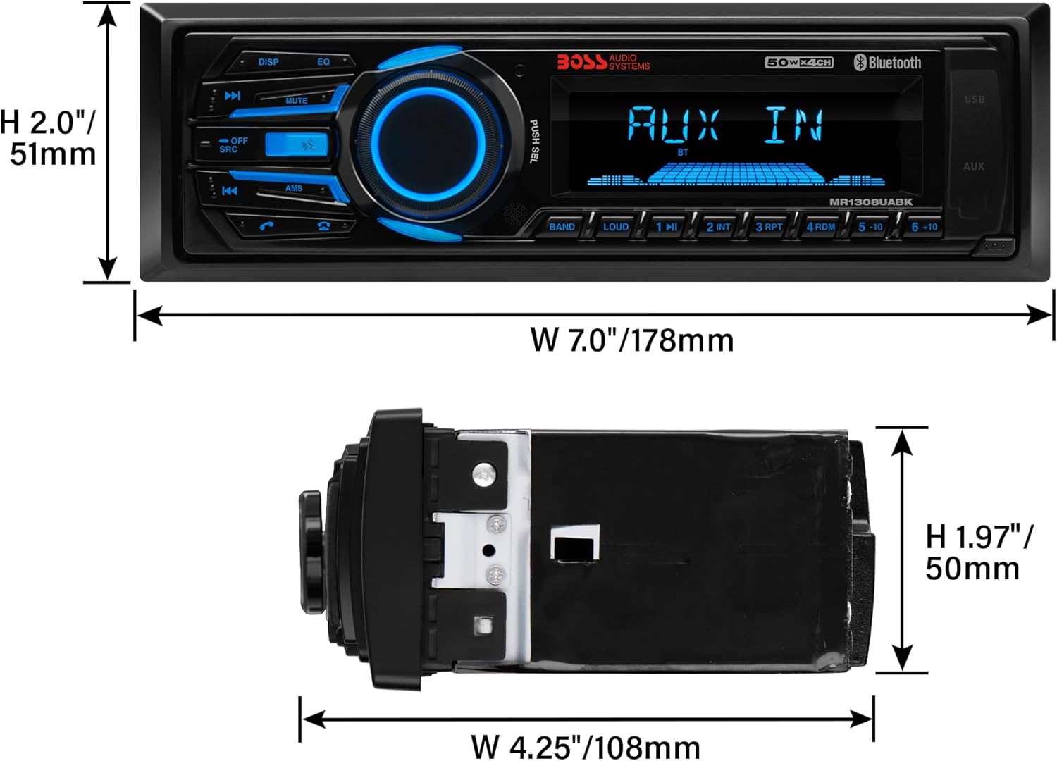 BOSS Audio Systems MR1308UABK Marine Boat Stereo – Single Din, Bluetooth, No CD DVD Player, AM/FM Radio Receiver, Aux-in