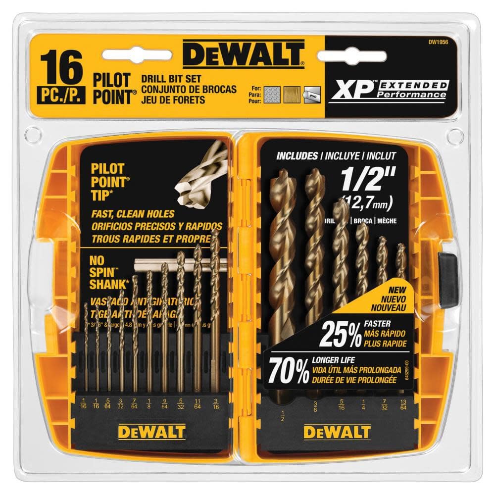DEWALT - DEW-DW1956 Drill Bit Set with Pilot Point, 16-Piece (DW1956) One Size