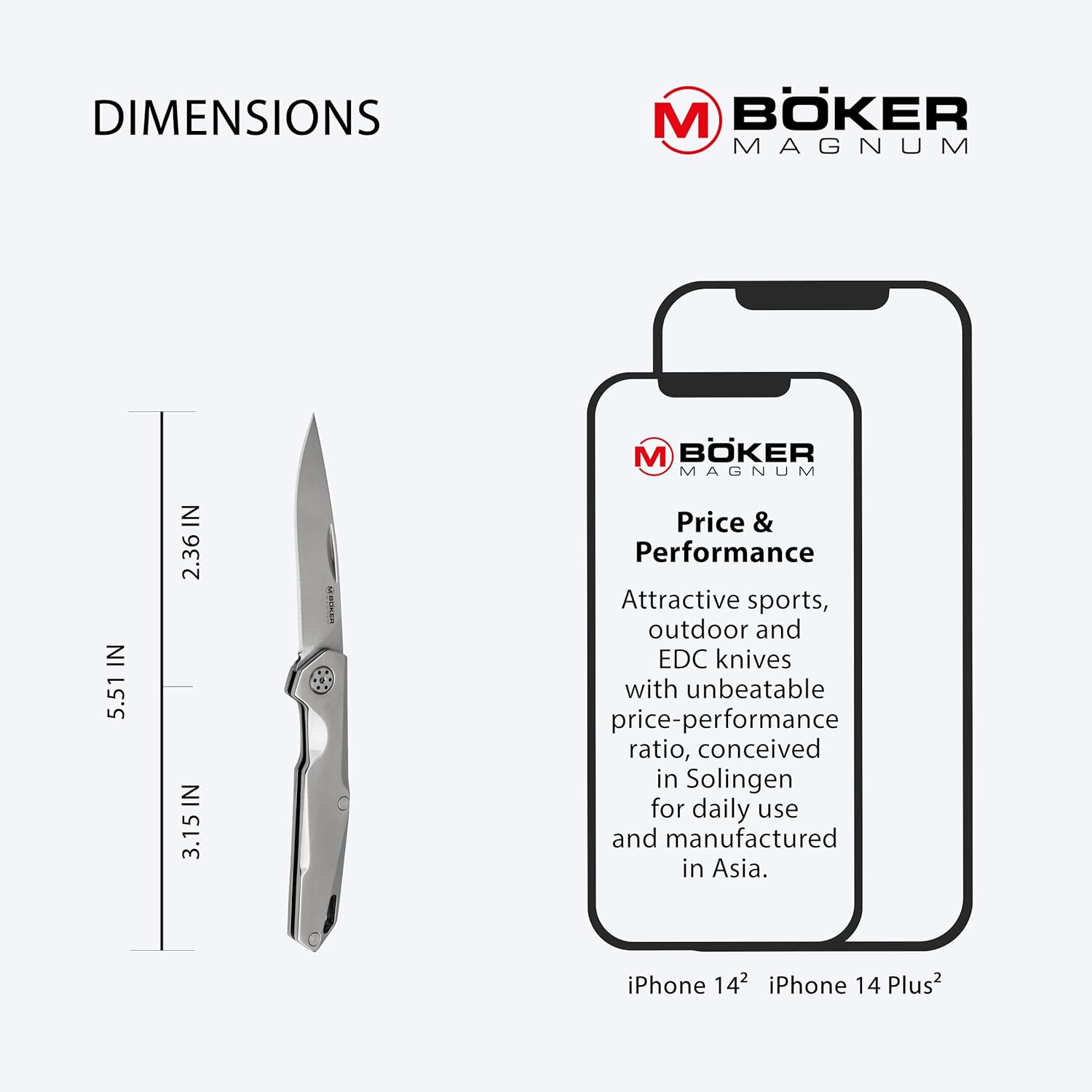 Boker Magnum Shiny EDC Pocket Knife - Small Multipurpose Folding Knife with 2.36 Inch