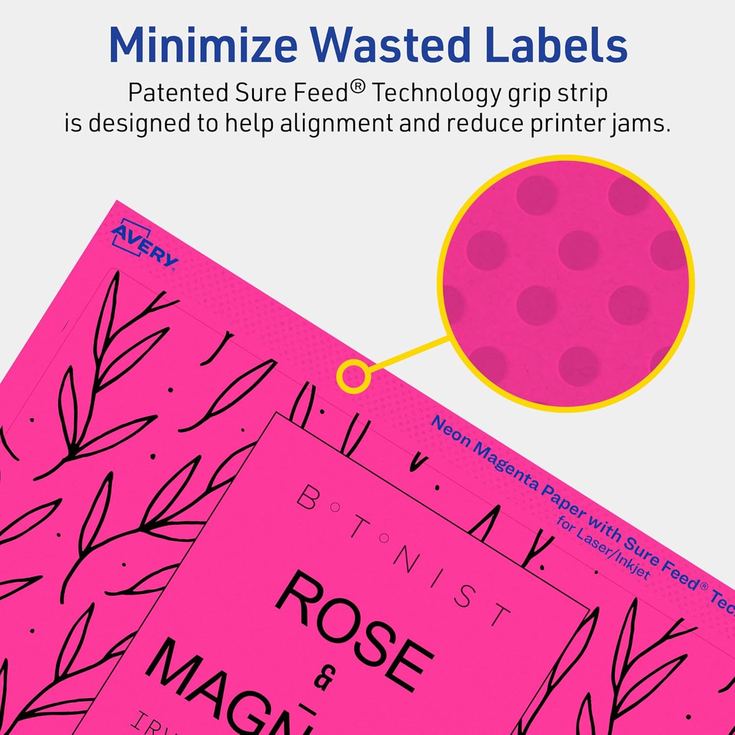 Avery Printable Rectangle Labels, Sure Feed Technology, 4-3/4" x 7-3/4", Neon Magenta Labels, Print-to-The-Edge