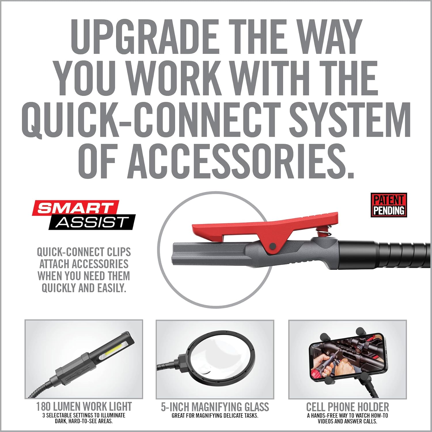 Real Avid Smart-Assist Accessory System | Includes 180 Lumen Work Light, 5-Inch Magnifying Glass and Cell Phone Holder