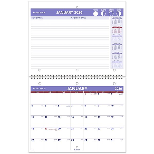 AT-A-GLANCE Wall Calendar, 8.5 x 11, Small, Monthly Unruled Blocks