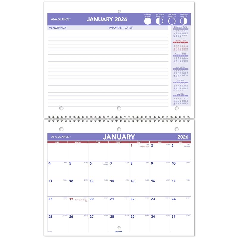 AT-A-GLANCE Wall Calendar, 8.5 x 11, Small, Monthly Unruled Blocks