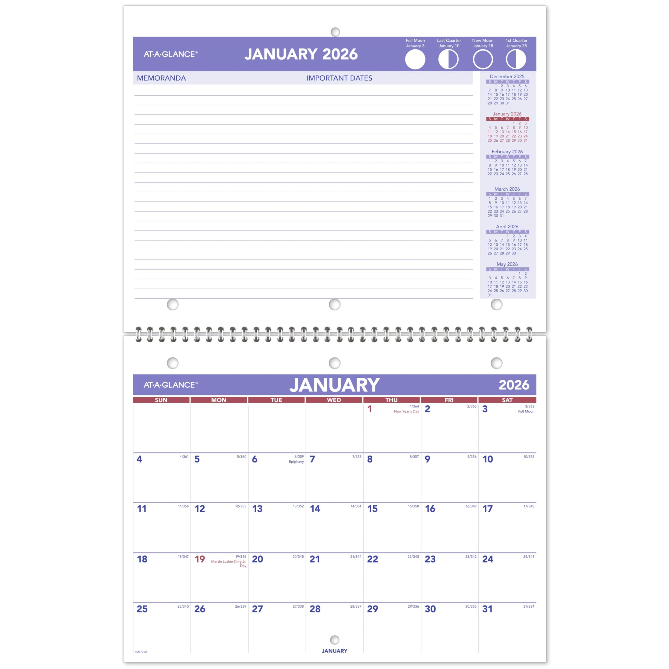 AT-A-GLANCE Wall Calendar, 8.5 x 11, Small, Monthly Unruled Blocks